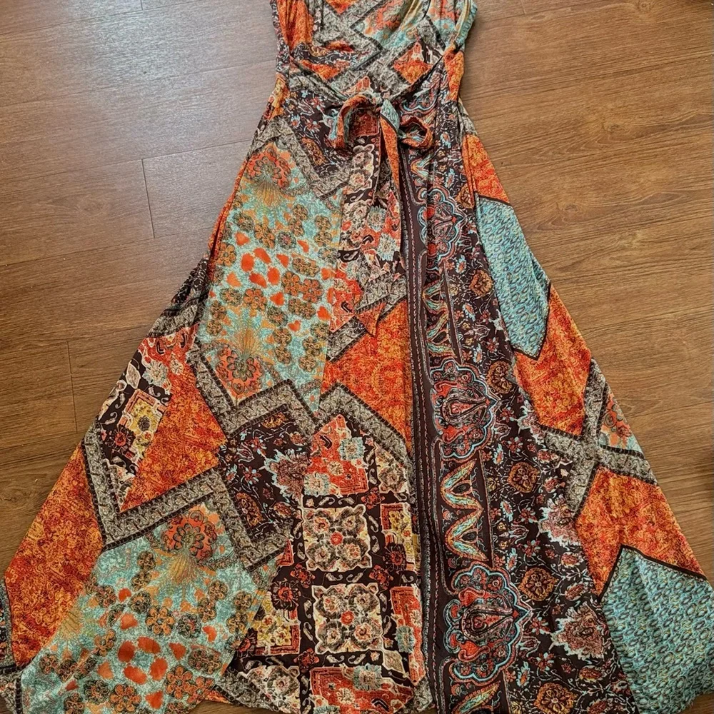 NWT  Bohemian Maxi Dress Gown | Organic Viscose Wrap Palazzo with Slits Dress - Picture 13 of 13